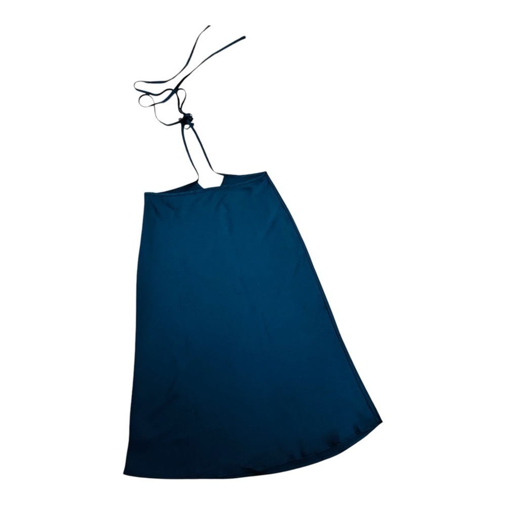 Blue Strapless Midi Dress with Tie Front - Picture 2 of 4